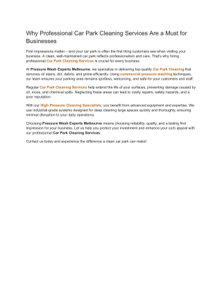 Why Professional Car Park Cleaning Services Are a Must for Businesses