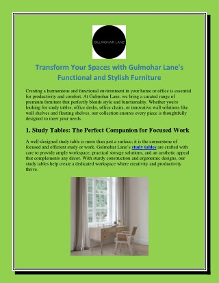 Transform Your Spaces with Gulmohar Lane's Functional and Stylish Furniture