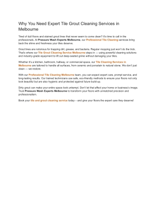 Why You Need Expert Tile Grout Cleaning Services in Melbourne