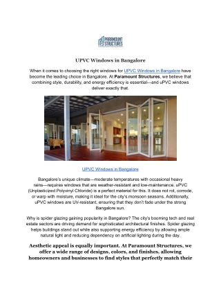 UPVC Windows in Bangalore