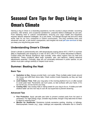 Seasonal Care Tips for Dogs Living in Oman’s Climate