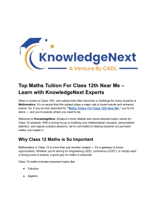 Top Maths Tuition For Class 12th Near Me – Learn with KnowledgeNext Experts
