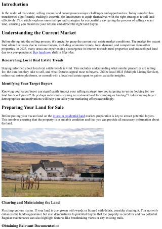 Tips for Selling Vacant Land in Today's Market