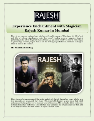 experience enchantment with magician rajesh kumar