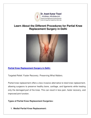 Learn About the Different Procedures for Partial Knee Replacement Surgery in Delhi