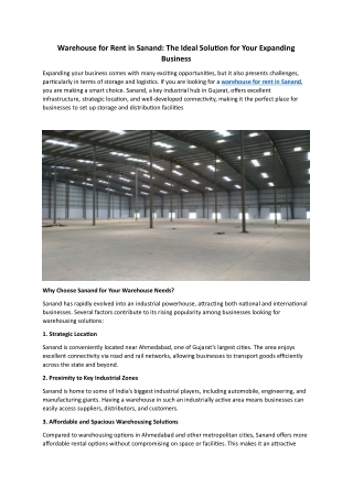 Warehouse for Rent in Sanand