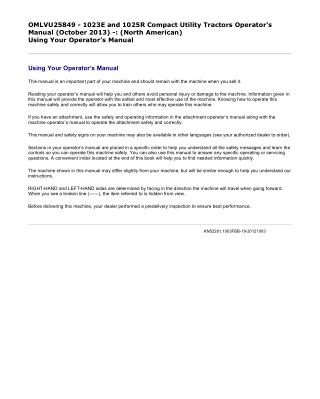 John Deere 1023E and 1025R Compact Utility Tractors (North American) Operator’s Manual Instant Download (Publication No.
