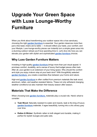 Upgrade Your Green Space with Luxe Lounge-Worthy Furniture