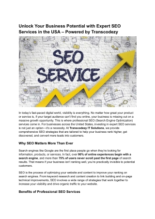 Unlock Your Business Potential with Expert SEO Services in the USA – Powered by Transcodezy