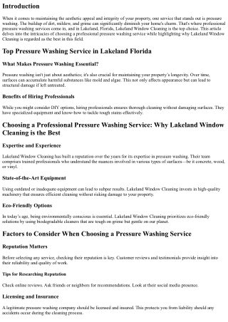Choosing a Professional Pressure Washing Service: Why Lakeland Window Cleaning i