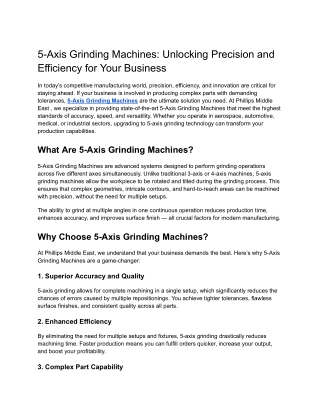 Maximize Precision and Performance with 5-Axis Grinding Machines