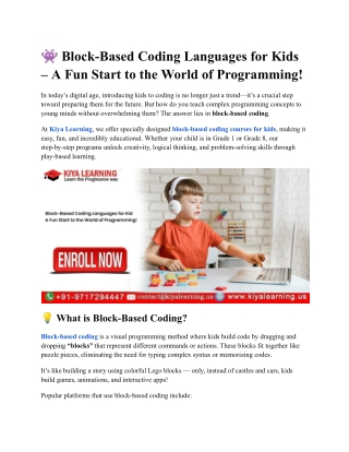 Block-Based Coding Languages for Kids – A Fun Start to the World of Programming!
