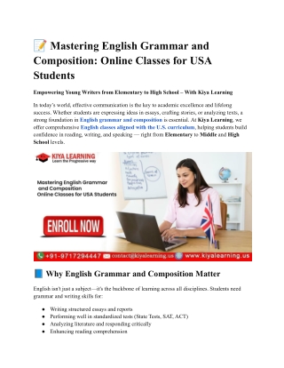 Mastering English Grammar and Composition Online Classes for USA Students