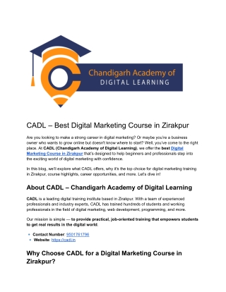 CADL – Best Digital Marketing Course in Zirakpur