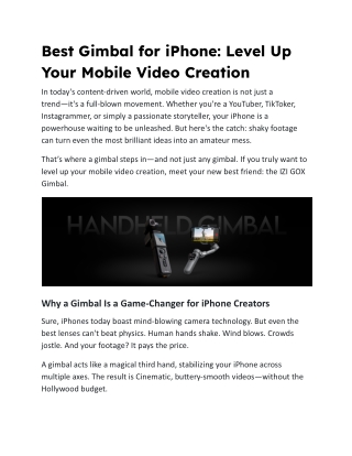 Best Gimbal for iPhone_ Level Up Your Mobile Video Creation