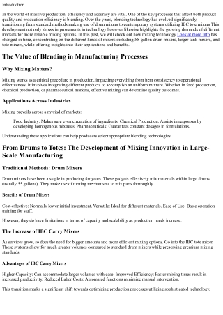 From Drums to Totes: The Evolution of Mixing Innovation in Large-Scale Manufactu