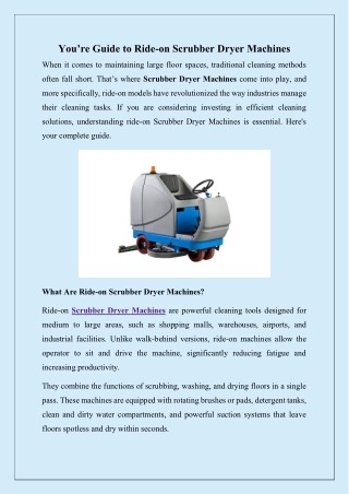 Your Guide to Ride-on Scrubber Dryer Machines