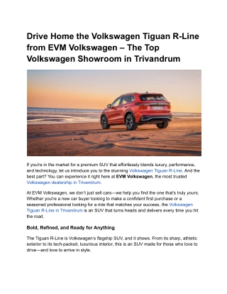 Drive Home the Volkswagen Tiguan R-Line from EVM Volkswagen – The Top Volkswagen Showroom in Trivandrum
