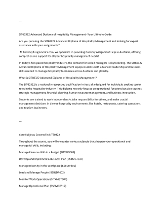 SIT60322 Advanced Diploma of Hospitality Management (1)