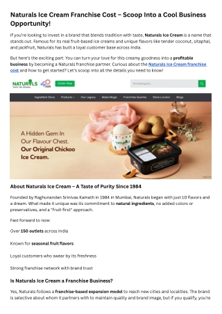 Naturals Ice Cream Franchise Cost