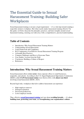 The Essential Guide to Sexual Harassment Training: Building Safer Workplaces