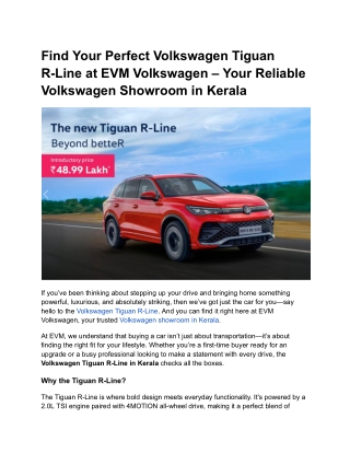 Find Your Perfect Volkswagen Tiguan R-Line at EVM Volkswagen – Your Reliable Volkswagen Showroom in Kerala