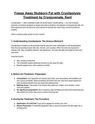 Freeze Away Stubborn Fat with Cryolipolysis Treatment with Cryojuvenate, Kent