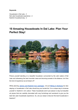 10 Luxury Houseboat Stays on Dal Lake: Location and Cost