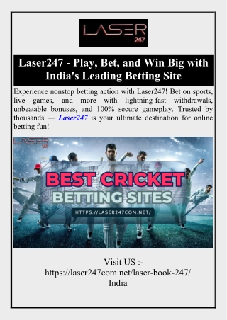 Laser247 Play Bet and Win Big with India's Leading Betting Site