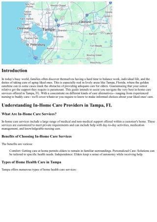 Navigating the very best In-Home Care Services in Tampa, FL: A Guide for Househo