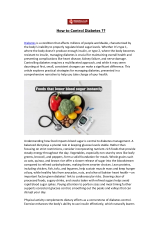 Take Charge of Your Health: A Comprehensive Guide to Managing Diabetes
