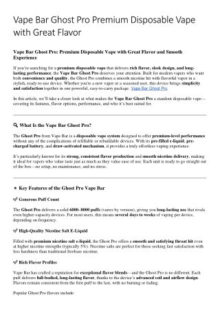 Vape Bar Ghost Pro Premium Disposable Vape with Great Flavor