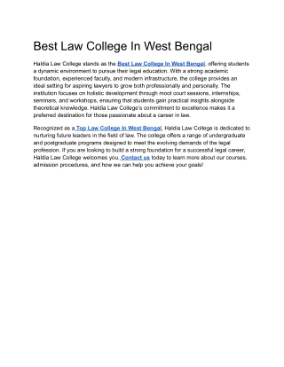 Best Law College In West Bengal