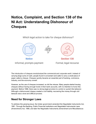 Notice, Complaint, and Section 138 of the NI Act