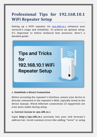 Professional Tips for 192.168.10.1 WiFi Repeater Setup