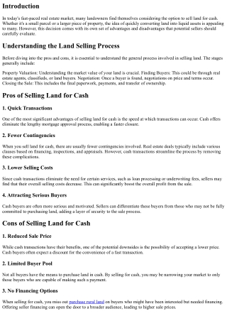 Sell Land for Cash: Pros and Cons