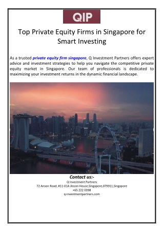Top Private Equity Firms in Singapore for Smart Investing