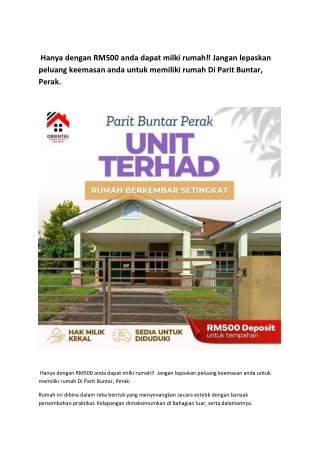 Hanya dengan RM500 anda dapat milki rumah