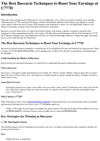 The Best Baccarat Techniques to Boost Your Earnings at U777D
