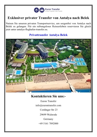 Exklusiver privater Transfer von Antalya nach Belek