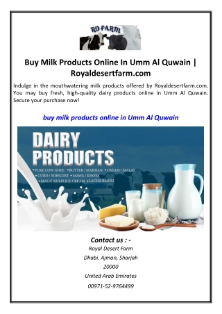 Buy Milk Products Online In Umm Al Quwain  Royaldesertfarm.com