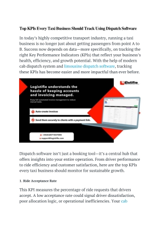 Top KPIs Every Taxi Business Should Track Using Dispatch Software