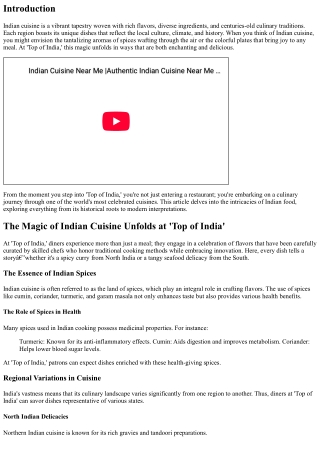 The Magic of Indian Cuisine Unfolds at 'Top of India