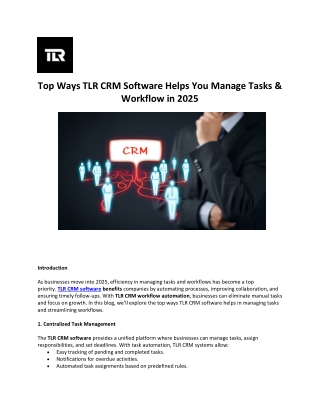 Top Ways TLR CRM Software Helps You Manage Tasks & Workflow in 2025