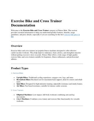 exercise bike and cross trainer documentation