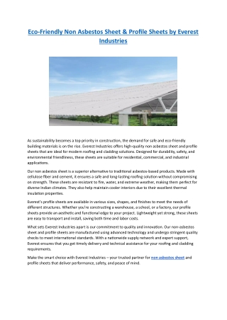 Eco-Friendly Non Asbestos Sheet & Profile Sheets by Everest Industries