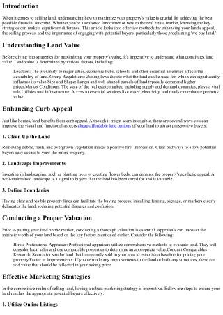 Maximizing Your Property's Value When You Sell Land