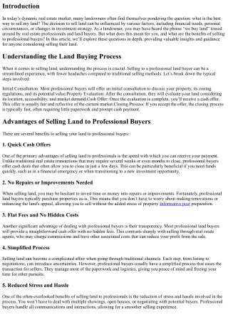 We Buy Land: Exploring the Benefits of Selling to Professional Buyers