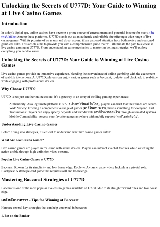 Unlocking the Secrets of U777D Your Guide to Winning at Live Casino Games