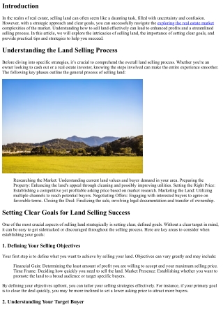 Sell Land Strategically: Setting Clear Goals for Success